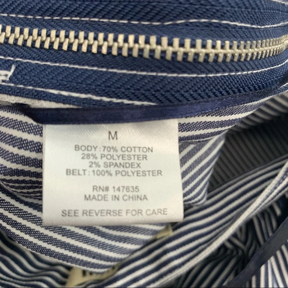 Free Generation Pleated Skirt Medium Blue White Pinstripe Full Flowy Tie Waist - Picture 8 of 11